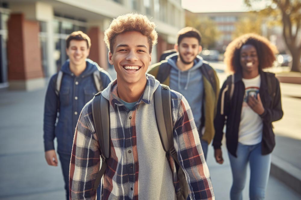 Students walking to school together